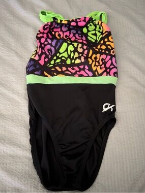 GK Neon Animal Print Gymnastics Leotard with Lime Trim